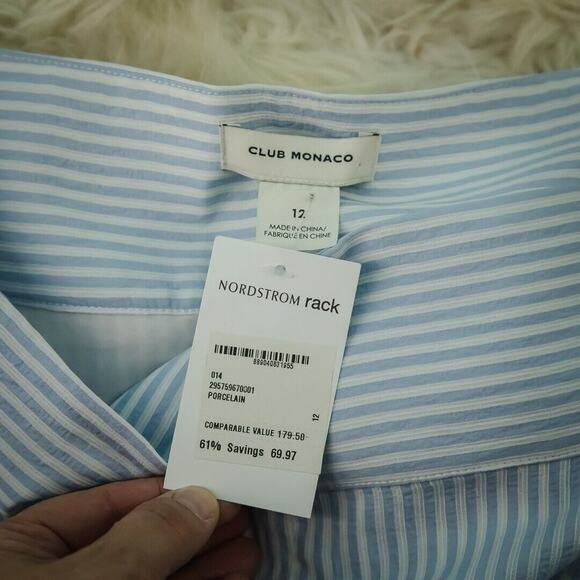 Club Monaco Size 12 Blue White Stripe Wide Leg Side Zip Lined Relaxed Pants NEW - Picture 3 of 7
